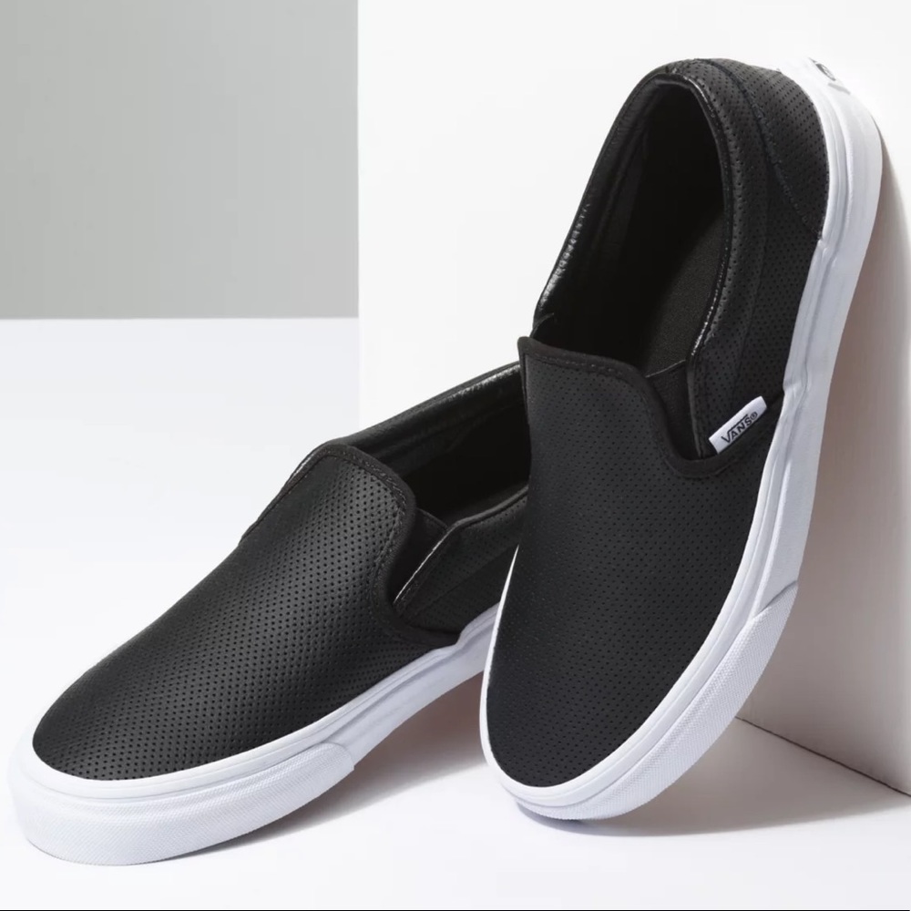 Vans Black Perf Leather Slip-On Size: W8 M6.5